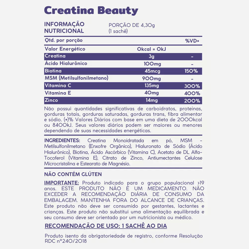 Creatina Beauty com Ácido Hialurônico
