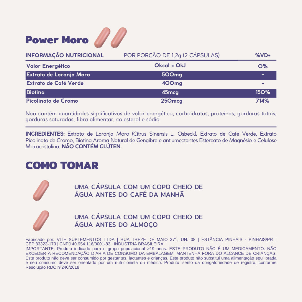 Power Moro com Laranja Moro, Café Verde e Cromo - 6O cápsulas